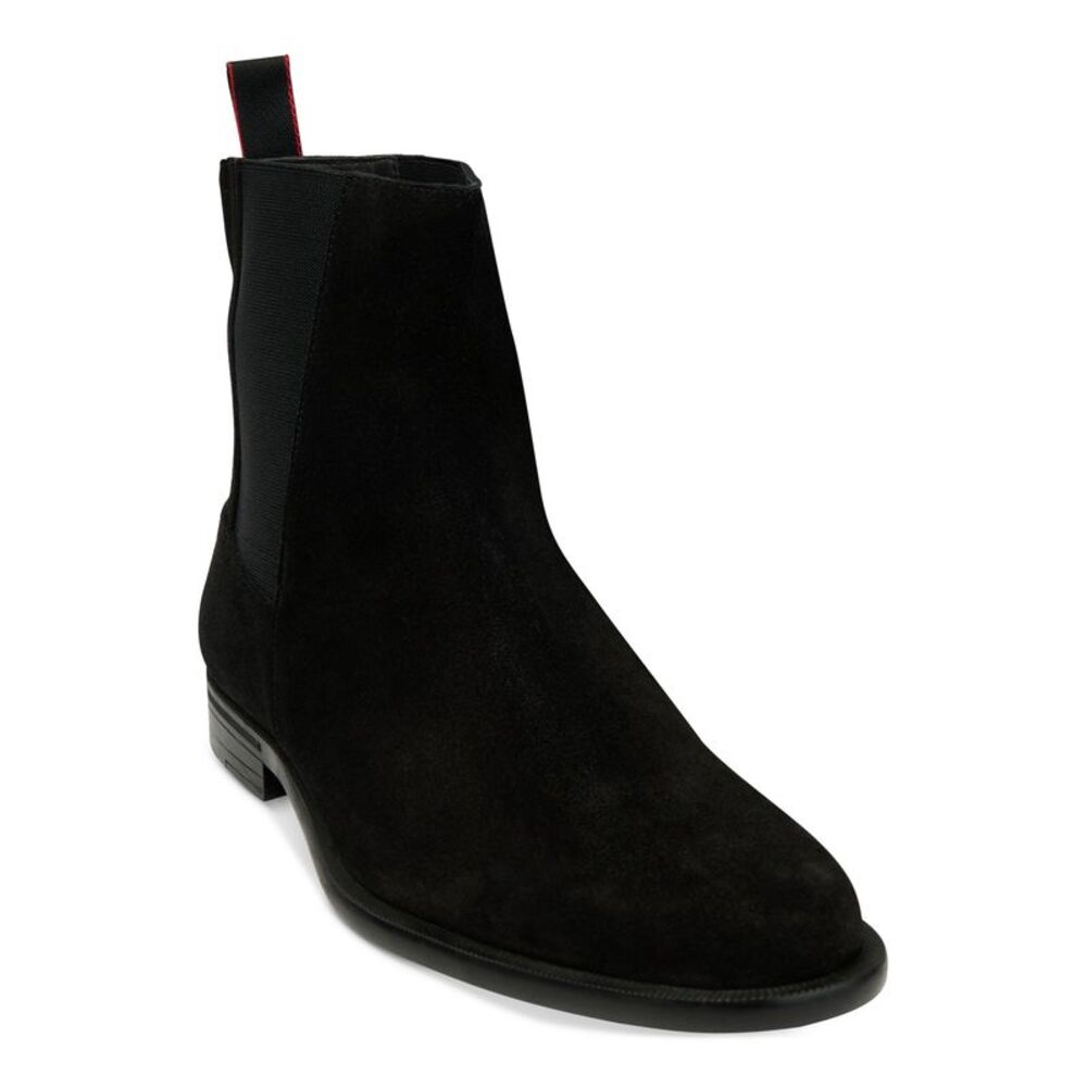 HUGO Mens Black Goring Comfort Kyron Round Toe Block Heel Leather Chelsea 40.5